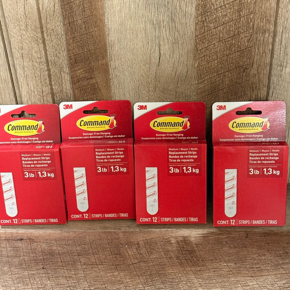 Command Strips Medium Sized Refill Strips Tape White - Bundle of 4 pkgs -NEW